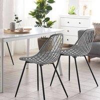 Wyld and Coco Set of 2 Grey Net-Back Dining Chairs with Black Legs