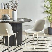 Wyld and Coco Set of 2 Modern Dining Chairs Light Beige with Metal Legs