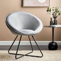 Wyld and Coco Grey Velvet Accent Chair - Round Seat Powder-Coated Steel Cross Base