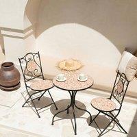Wyld and Coco Black Metal Garden Chairs Set 2 Terrazzo Ceramic Insets Vintage