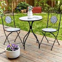 Wyld and Coco Set of 2 Folding Garden Chairs - Iron Frame BlueTiles Ceramic Mosaic in Black