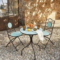 Wyld and Coco Living Set of 2 Black Metal Garden Chairs - Wave Pattern