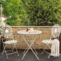 Wyld and Coco Set 2 White Iron Foldable Bistro Chairs Distressed UV Resistant
