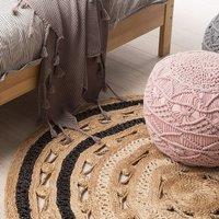 Wyld and Coco 140cm Round Jute Rug Beige-Black Braided Plaited Boho Rustic in Beige | Size: 140 cm diameter