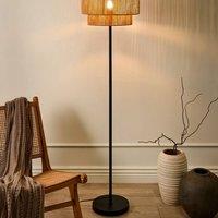 Wyld and Coco Floor Lamp - Paper Rope Shade Matte Black Iron Base Boho Style in Natural