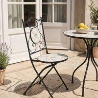 Wyld and Coco Set 2 Folding Garden Chairs Black Iron Round Mosaic Ceramic Flower