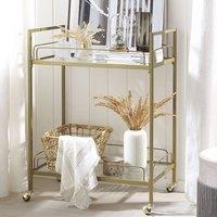 Wyld and Coco Gold Trolley Powder Coat Metal Tempered Glass Top and Shelves Castors
