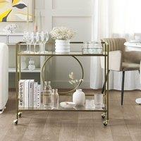 Wyld and Coco Gold Kitchen Trolley with Tempered Glass Shelves 75 x 45 cm
