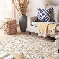 Wyld and Coco Beige Hand-Tufted Cotton Rug 140 x 200 cm - Geometric Yellow and Black | Size: 140 cm x 200 cm