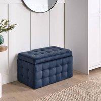 Wyld and Coco Dark Blue Velvet Tufted Ottoman With Storage Bench