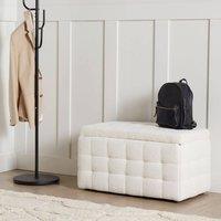 Wyld and Coco White Boucle Tufted Storage Ottoman Bench