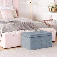 Wyld and Coco Grey Velvet Tufted Storage Ottoman Bench