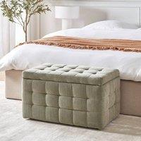 Wyld and Coco Olive Ottoman - Olive Green Tufted Storage Bench with Hinged Lid