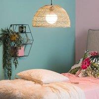 Wyld and Coco Rattan Bell Pendant Light Boho Wicker Ceiling Lamp in Natural
