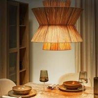 Wyld and Coco Boho Pendant Lamp - Natural Straw Shade Black Iron Base