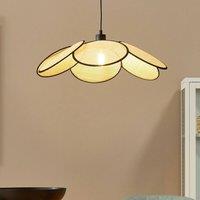 Wyld and Coco Natural Paper Rattan-Effect Pendant Lamp Black Metal Frame