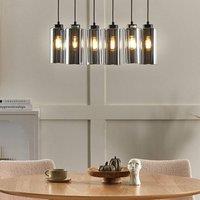 Wyld and Coco 6-Light Pendant Lamp - Smoked Glass Shade Grey-Black Iron Base in Grey