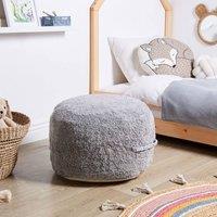 Wyld and Coco Grey Cotton Shaggy Pouffe 50x35 cm - Handmade Boho Modern Seat