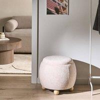 Wyld and Coco Teddy Pouffe Light Beige Boucle Storage Round Footstool and Side Table