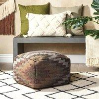 Wyld and Coco Multicolour Jute Wool Pouffe Handwoven Geometric Footstool in Beige