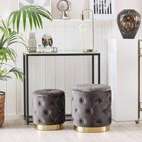 Wyld and Coco Grey Velvet Storage Pouffes with Gold Base - Button Tufted