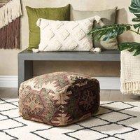 Wyld and Coco Multicolour Jute-Wool Geometric Pouffe 50 x 50 x 30 cm