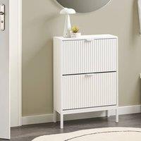 Wyld and Coco White Fluted Shoe Cabinet 2 Pull-Down Compartments MDF