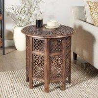 Wyld and Coco Round Side Table Dark Mango Wood 53 cm in Brown