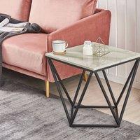Wyld and Coco 50 x 50 cm Side End Table Beige Marble-Look Top with Black Metal Frame