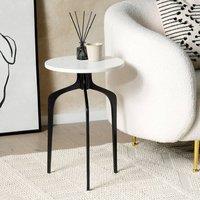 Wyld and Coco 36cm Round Side Table - White Marble Top Black Metal Legs