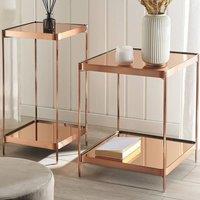 Wyld and Coco Copper Tempered Glass Side Table with Shelf 29 x 29 cm