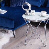Wyld and Coco Astra Side Table 50cm White Marble Effect Tempered Glass Top