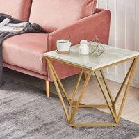 Wyld and Coco Marble-Effect Side Table 50 x 50cm Gold Metal Frame in Beige | Size: 50 x 50 cm