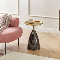 Wyld and Coco Round Side Table - Black Iron Gold Glass Top Marble-Effect Base