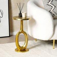 Wyld and Coco Auric Home Side Table Gold - Distressed Aluminium Top 29 x 29 cm