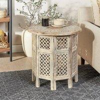Wyld and Coco Mango Wood Side Table 53 cm Round Top with Octagonal Openwork Base in Brown