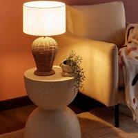 Wyld and Coco Rattan Table Lamp White Fabric Shade 30 x 30 x 49 cm Natural Finish