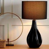Wyld and Coco Glamour Table Lamp Black Porcelain Teardrop Base Drum Shade 60cm