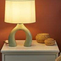 Wyld and Coco Lys Green Ceramic Drum Table Lamp with Half-Round Base Minimalist