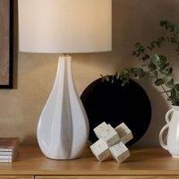 Wyld and Coco 60cm Porcelain Teardrop Table Lamp Faux Silk Drum Shade in White