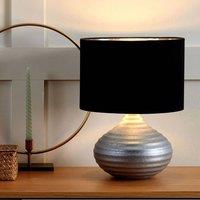 Wyld and Coco Table Lamp - Ribbed Silver Ceramic Base with Black-Silver Shade 42 cm