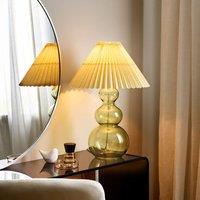 Wyld and Coco Green Glass Table Lamp with Pleated Bell Shade