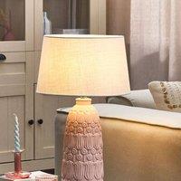 Wyld and Coco Pink Ceramic Table Lamp With Floral Carved Base