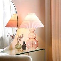 Wyld and Coco Table Lamp - Pink Glass Base with Pleated Fabric Shade