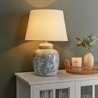 Wyld and Coco Hand-Painted Blue and White Porcelain Table Lamp Linen Shade