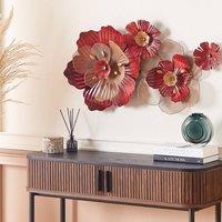 Wyld and Coco Red Iron Geometric Wall Art Flowers Sculpture