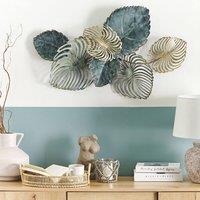 Wyld and Coco Gold Teal Iron Wall Sculpture 88 x 55 cm - Hand-Painted Leaf Design in Blue