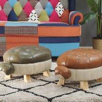 Wyld and Coco Turtle Stool - Green Faux Leather Footstool with Rubberwood Legs