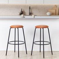 Wyld and Coco Orange Velvet Bar Stools Set of 2 with Footrests