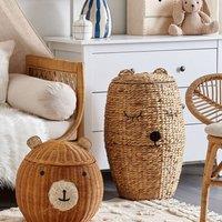Wyld and Coco Bear-Shaped Natural Rattan Toy Hamper